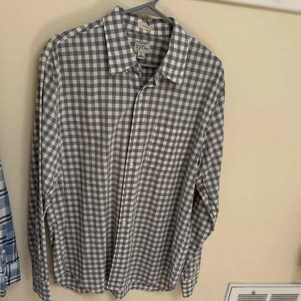 J. Crew Men's Gray and White Check Cotton Button-Down Shirt